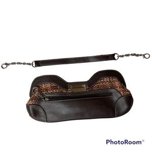 Vintage faux leather and plaid clutch purse brown